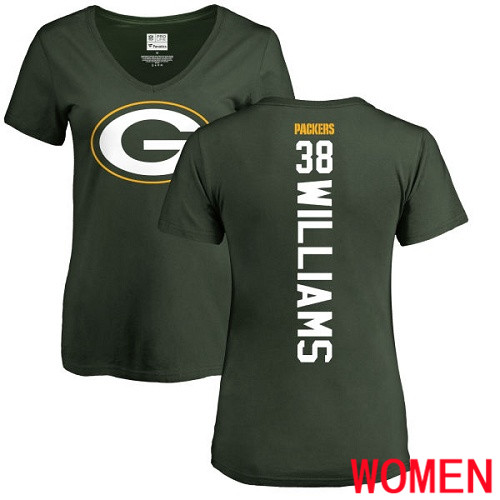 Green Bay Packers Green Women #38 Williams Tramon Backer Nike NFL T Shirt
